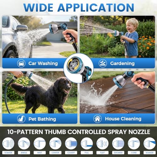 Non-Expandable Garden Hose – Ultra Lightweight & Leak-Proof Kink-Free Water Hose with 10-Function Spray Nozzle – Wear-Resistant Hybrid Hose for Yard, Lawn, Car Wash & Outdoor Use – 100 ft - Image 5