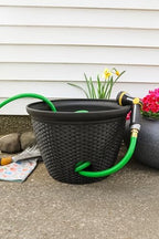 The HC Companies 18 inch Woven Garden Hose Holder, Lightweight UV-Resistant Plastic Water Hose Holder with 100-Foot Capacity, 2-Pack Water Hose Pots for Garden, Patio & Home Organization, Black - Image 2
