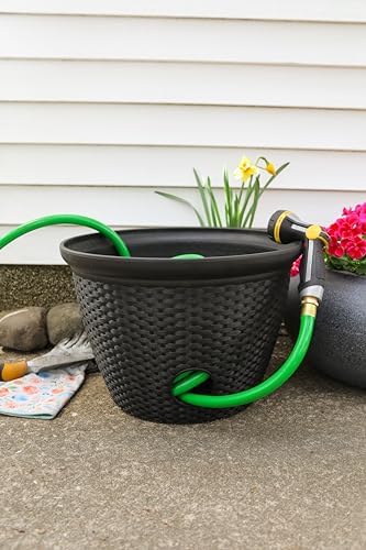 The HC Companies 18 inch Woven Garden Hose Holder, Lightweight UV-Resistant Plastic Water Hose Holder with 100-Foot Capacity, 2-Pack Water Hose Pots for Garden, Patio & Home Organization, Black - Image 2