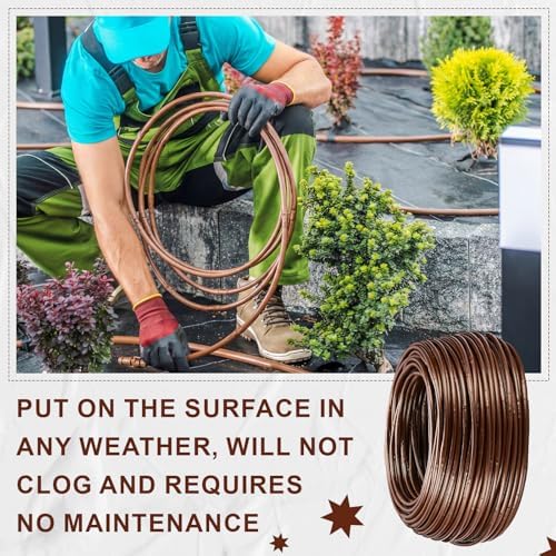 Nuanchu 328 ft 1/4 Inch Drip Irrigation Tubing Hose with 6" Emitter Spacing Watering Tube Line Kit with 6 Pcs 3-way Connectors 20 Pcs 1/4" Couplings 30 End Plugs for Garden Irrigation System, Brown - Image 6