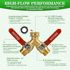 Hose Splitter 2 Way Heavy Duty Brass Garden Hose Splitter with 304 Stainless Steel Long Handle Outdoor Full Flow Hose Splitter Connector,Y Valve 3/4 Inch GHT Thread - Image 5