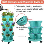 GameXcel Vertical Planter Tower - 5 Tier Stackable Garden Planters with Wheels and Tools Plant Pots for Strawberry Herb Flower and Vegetable Indoor Outdoor Use Teal 2 Pack - Image 4
