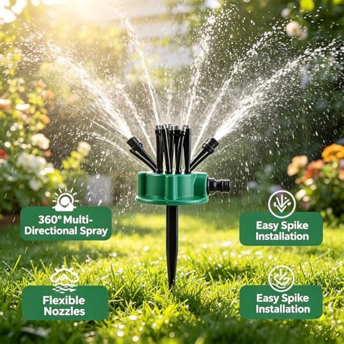 LONGLUAN 360° Coverage Precision Garden Irrigation Sprinkler, Lawn Irrigation System, Multi-Directional Automatic Water Sprinklers for Large Area Yard, Vegetable Garden, Flower Bed (4pcs) - Image 3