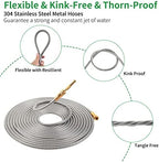 304 Stainless Steel Garden Hose, 100 ft Metal Garden Hose with 3/4" Connector Fittings and Sprayer, Heavy Duty Kink Free Flexible Outdoor Water Hose, Green - Image 2