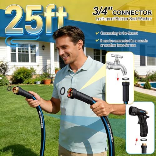 Heavy Duty 5/8 in x 25FT Non-Expandable Garden Hose, Lightweight Rubber Hybrid Water Hose, Kink Resistant Flexible & Durable, Leak-Free 3/4" Brass Male to Female Fittings for Lawn Patio - Image 5