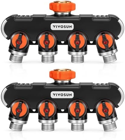 VIVOSUN Garden Hose Splitter 4 Way, Heavy Duty Water Hose Connector 3/4", Water Hose Manifold, Faucet Adapter with Comfortable Rubberized Grip for Drip Irrigation, Lawns (Pack of 2) by VIVOSUN