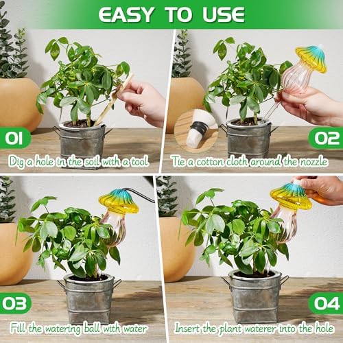 11 oz Large Plant Watering Globes, Glass Self Watering Globes, Gradient Color Mushroom Self Watering Planter Insert, Vacation Plant Watering Devices, Automatic Watering Bulbs (Large-4 Pack) - Image 5