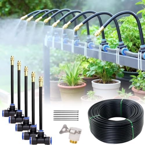 Outdoor Misting Cooling System Kit - 360° Adjustable Nozzle, Filter Included, PE Hose for Garden Irrigation, Ideal for Patios, Greenhouses, Lawns & Plants by Unknown