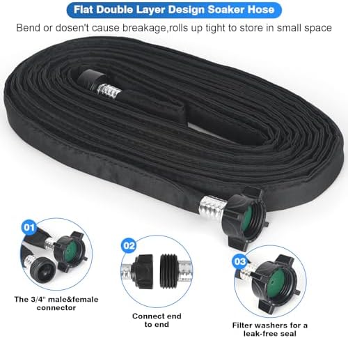 Flat Soaker Hose 50FT x 4 PACK,Drip Hose for Garden Beds Linkable Irrigation System Lightweight and Easy Watering for Tree Plant and Save 80% Water for You (200 FT) - Image 5