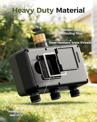 Brass Sprinkler Timer 3 Zone, Diivoo Water Hose Timer 3 Outlet for Garden, Programmable Automatic Irrigation with Rain Delay and Manual/Auto Mode Watering for Lawn, Yard, Pool - Image 3