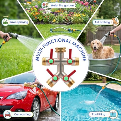 4-Way Brass Garden Hose Splitter with Comfort Grips - 3/4” NPT Leak-Proof Water Tap Connector, Heavy Duty Multi-Outlet Manifold with Individual Shut-Off Valves for Lawn, Irrigation & Outdoor Use - Image 6