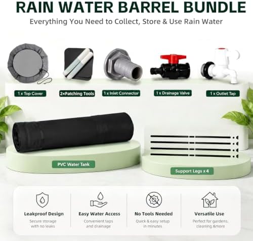 53 Gal Collapsible Rain Barrel with Spigot, Filter and Overflow Kit, Black - Image 3
