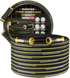 Hybrid Rubber Garden Hose 5/8 Inch, 100 ft Heavy Duty Kink-Free Water Hose, 3-Layer Reinforced, 600 PSI Burst Pressure, Water Safe, All-Weather Flexible Hoses for Yard, Lawn (Black,100 ft) by Sunifier