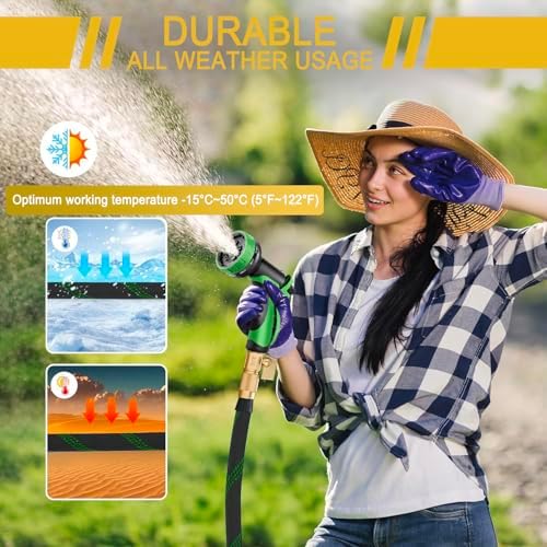 Garden Hose 50 ft, Leak Proof, Kink-Free Water Hose with 10 Function Spray Nozzle, Lightweight, Flexible, Fabric Portable Hose for Gardening, Green - Image 6