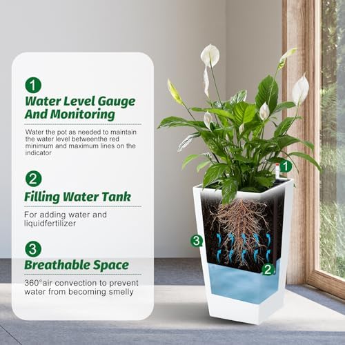 Garvee 16" Tall Planters Set of 2, Outdoor＆Indoor Planter Pots, White - Image 2
