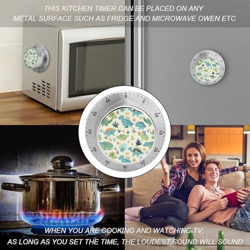 Mechanical Kitchen Timers for Cooking,Dinosaur Pattern Printed 60 Minute Magnetic Countdown Timer,Cute Cooking Timers with Alarm,Stainless Steel Time Timer Manual No Batteries Required - Image 4
