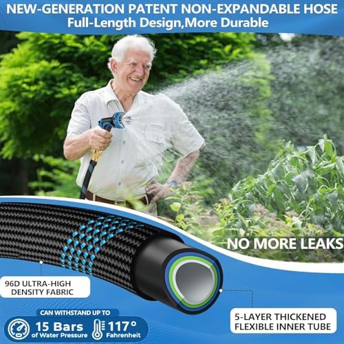 50 FT Non-Expandable Garden Hose, 2026 New Upgraded Flexible Water Hose, Ultra Lightweight Non-Expanding hoses with 10 Function Sprayer, Leak proof, Pressure Resistant for Yard, Outdoor - Image 3
