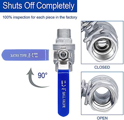 3/4 Inch Stainless Steel Ball Valve 3/4 Inch Full Port Ball Valve 3/4" to 3/4" NPT Shut Off Valve Female X Male Ball Valve for Water Oil and Gas with Long Handle Shut Off Switch, 1000 WOG (2 pack) - Image 5