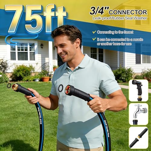 Water Hose 75FT Non-expandable, Durable Outdoor Rubber Hoses with Leak-proof Male to Female Fittings，Portable Garden Hose Manguera Para Jardin for Yard，Lawn Watering, Car Wash - Image 5
