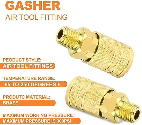 GASHER 12PCS 1/4-Inch Male Industrial Coupler,1/4 Inch NPT Male Threads Size, Quick Connect Air Coupler (Pack of 2) - Image 4