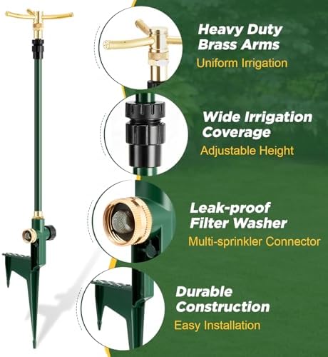2 PCS 3-Arm Garden Sprinkler, Lawn Sprinkler with Adjustable Base - Image 3