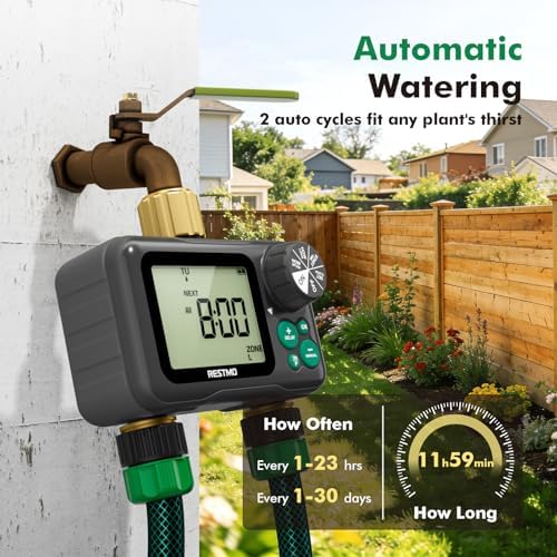RESTMO Remote Control Brass Sprinkler Timer for Outdoor Hose Faucet 2 Zone - Image 2
