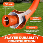 YOTOO Heavy Duty Hybrid Garden Water Hose 5/8-Inch by 75-Feet 150 PSI Kink Resistant, Flexible with Swivel Grip Handle and 3/4" GHT Solid Brass Fittings, Orange - Image 2