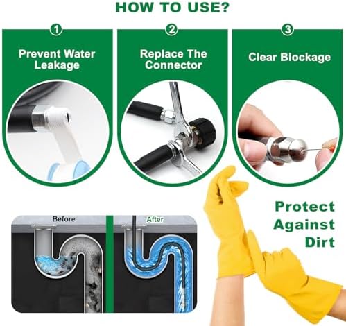 60FT Sewer Jetter Kit for Pressure Washer, 5800PSI Drain Cleaner Hose 1/4 Inch NPT Corner, Rotating Button and Spray Sewer Jetting Nozzle, Water Jet Drain Cleaner Spanner Tape Pearl Corsage Pin - Image 6