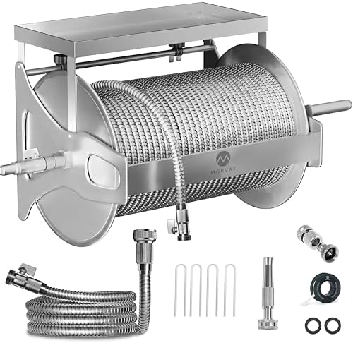 Morvat Stainless Steel Garden Hose Reel 150FT Hose Capacity Retraceable With Crank Handle, Heavy Duty Wall/Floor Mounted Water Hose, Includes 100FT Stainless-Steel Hose with On/Off Valve & Nozzle by Morvat