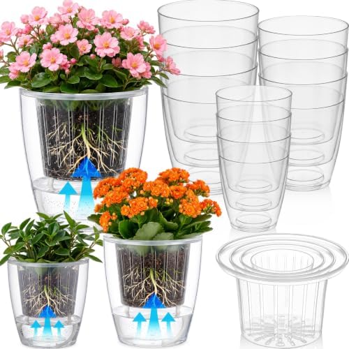 Self Watering Plant Pots, 3.5''/4.3''/5.1'', Transparent, 12 Pcs by Ferrochef