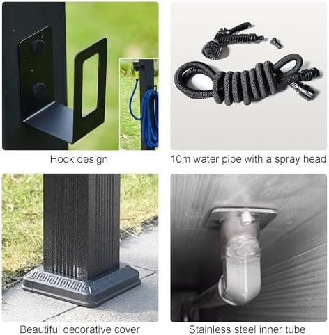 Free Standing Water Column for Home Garden, Outdoor Column Faucet, Garden Hose Holder with Full Copper Faucet, Square Garden Water Column, Stainless Steel(Red,69cm/27in) - Image 5