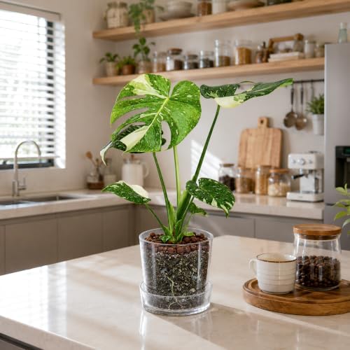 Phoenix Vine 6.5 Inch Clear Acrylic Planter Pot with Tray, Orchid Pot with Drainage Holes, Deep Saucer for Bottom Watering, Transparent Containers for Indoor Plants, Herbs, Set of 3, 91-A-F-3 - Image 2
