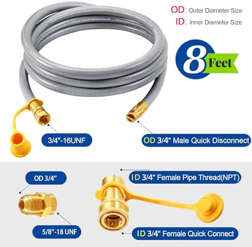 GasSaf 8 FT 1/2" ID Natural Gas Hose with Quick Connect Fitting - Image 2