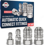 McKillans® 3/8" NPT Automatic Pressure Washer Quick Connect Kit of 4 - Stainless Steel - 3/8" Pressure Washer Quick Connect Fittings - Power Washer NPT 3/8" - PUSH-TO-CONNECT - Upgraded Viton O-Rings by McKillans