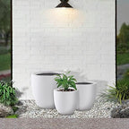 Kante 18",14",10" Dia Concrete Round Planters (Set of 3), Outdoor Indoor Large Planter Pots with Drainage Hole for Home Patio Garden, Pure White - Image 5