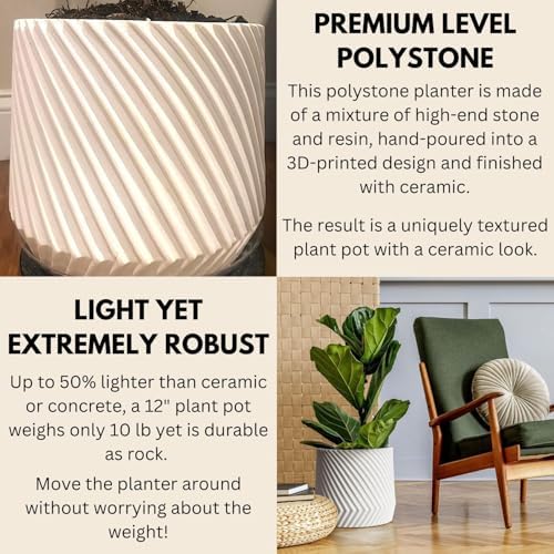 Fox & Fern Large Planter for Indoor or Outdoor, White Matte, 12 Inch - Image 3