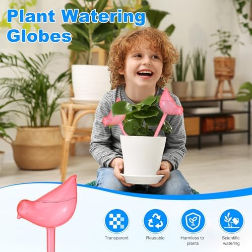 M METERXITY 3-Pack Plant Watering Globes, 9.8 Inch Plastic Bird Shape Self Watering Planter Insert for Indoor/Outdoor Pots, Self Water Devices Decorative Garden Stake [Pink] - Image 2