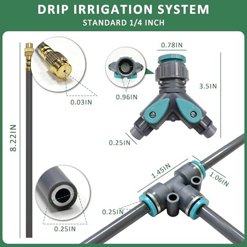 Drip Irrigation System 100FT 1/4", 360°Adjustable Garden Watering System with 16pcs Copper Nozzles, Drip Irrigation Kit for Outdoor Plants, Greenhouse Watering System - Image 5