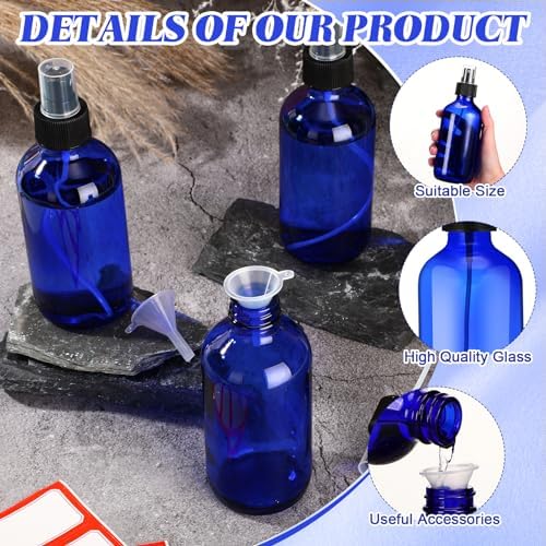 Norme 12 Pcs 8 oz Glass Spray Bottles, Funnels and Labels, Blue, Stylish - Image 3