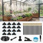 50Ft Drip Irrigation System, 360° Bendable Misting Irrigation Kit, Automatic Garden Watering System with Upgraded Brass Nozzles and 8mm Tubing,DIY Adjustable Sprinkler Set for Greenhouse,Yard,Patio by Zieyeen