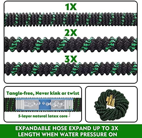 Expandable Garden Hose - 100 ft Expanding Water Hoses, No Kink Lightweight Flexible Hose with 3/4" Solid Fittings and 3-Layer Latex Cores - 100ft Retractable Stretch Car Washing Pipes - Image 3