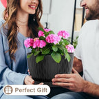 WSMKSZ 12 Inch Large Plant Pots for Indoor or Outdoor Plants, Wide Water Ripples Flower Pots with Drainage Holes & Saucer, Plastic Planters Set for Garden & Home Decor (Black) - Image 5