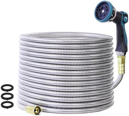 75FT Garden Hose, Stainless Steel Water Hose, Metal Hose Flexible with a 10-Mode Nozzle Sprayer, No Kink, Lightweight, Puncture Proof, Ideal for Yard, Lawn, Outdoor, 5/8'' Outside Diameter by numwot