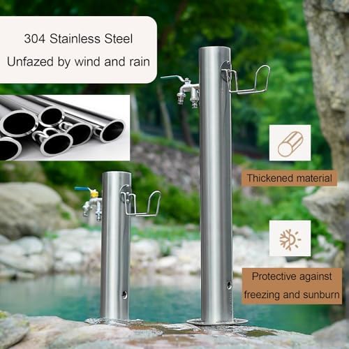 Stainless Steel Garden Water Column with Faucet, Floor Mounted Outdoor Fountain, Hose Stand for Lawns, Ideal for Washing & Cleaning - Silver (19.7 x 8.1 in) - Image 2