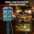 Flexora Outdoor Power Strip with 24-Hour Mechanical Timer, 25 FT Extension Cord Waterproof, 6 Grounded Outlets for Graden and Yard Decorations, ETL Listed (25 FT) - Image 6