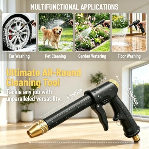 High Pressure Hose Nozzle with 4 Spray Modes, Adjustable Water Spray Gun, Metal Garden Hose Sprayer for Car Wash, Plant Watering, Patio & Outdoor Cleaning (Sprayer Kit with 3 Connectors & Foam Cannon) - Image 6
