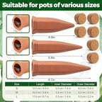 6 Pcs 4.9'' 5.9'' 6.7'' Terracotta Watering Spikes with Lid Automatic Plant Waterer Vacation Friendly Self Watering Planter Insert Plant Water Devices for Indoor Outdoor Plants, 3 Sizes - Image 2
