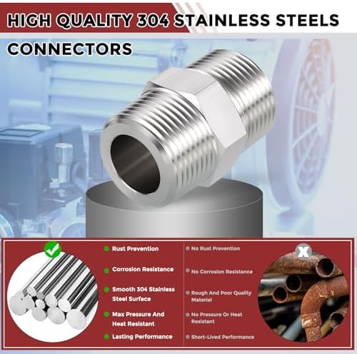 Pack of 5, 1" Male NPT to 1" Male NPT SUS304 Hex Nipple - Image 5