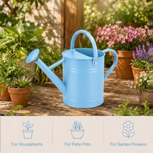 1 Gallon Metal Watering Can for Indoor Outdoor Plants, Sky Blue - Image 3