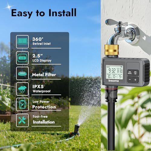 Insoma Water Timer, 1 Zone Outdoor Hose Timer for Garden Faucet with Auto/Manual/Rain Delay Mode, Sprinkler Irrigation Timers for Yard Lawn - Image 7